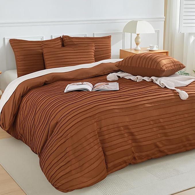 NEXHOME PRO Duvet Cover King, Brunt Orange 3 Pieces Boho Tufted Duvet Cover Set - Image 2