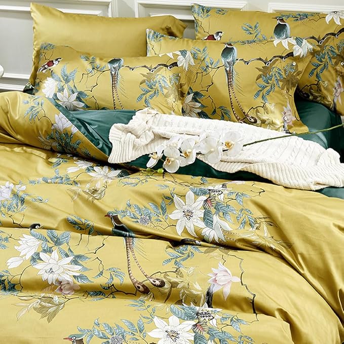 mixinni Bird Duvet Cover Twin XL Garden Floral Duvet Cover Cotton Flowers on - Image 4