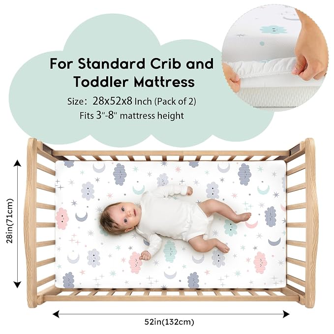 Yoofoss Baby Crib Sheets for Boys Girls, Fitted Crib Sheet 2 Pack for Standard - Image 2