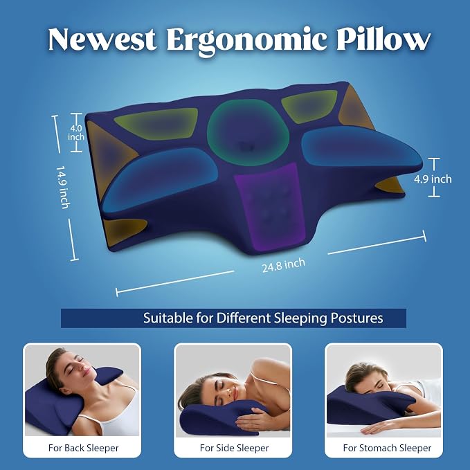 Cervical Pillow for Neck Pain Relief, Cooling Contour Memory Foam Pillows - Image 5