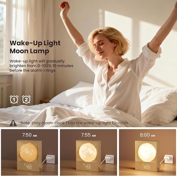 RETEYUNG Sunrise Alarm Clocks for Heavy Sleepers, Rotatable Moon Light - Image 5