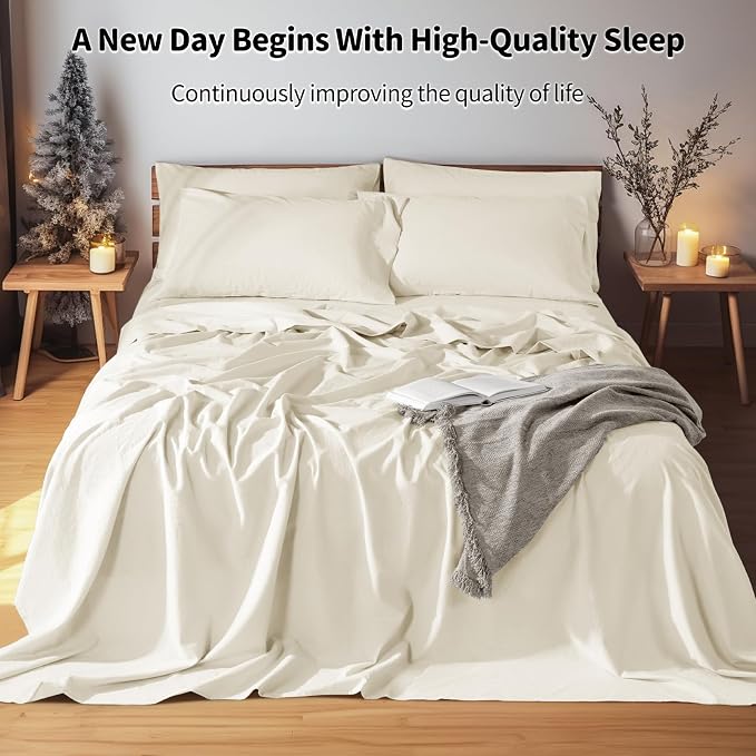 LBRO2M 100% Pure Linen Sheet Set Deep Pocket Up to 16" Bed Sheets Sets - Image 6