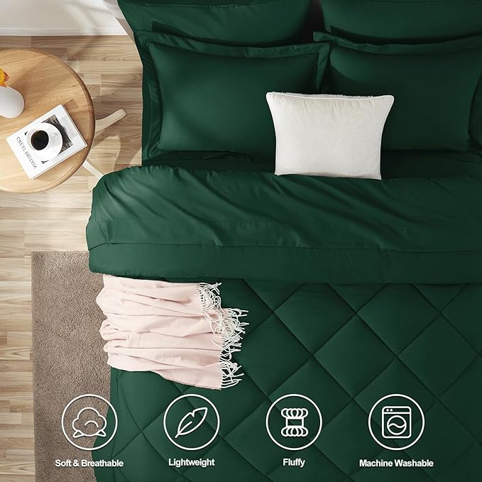 CozyLux Oversized King Comforter Set Emerald Green, 7 Pieces Bed in a Bag - Image 2