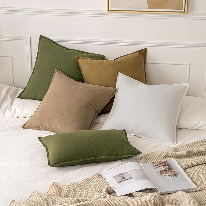 MIULEE Decorative Linen Pillow Covers 20x20 Inch Khaki Boho Farmhouse Neutral - Image 5
