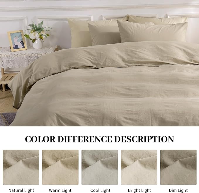 NEXHOME PRO Duvet Cover Set Kids Twin Size Linen Feel Textured Organic Natural - Image 3