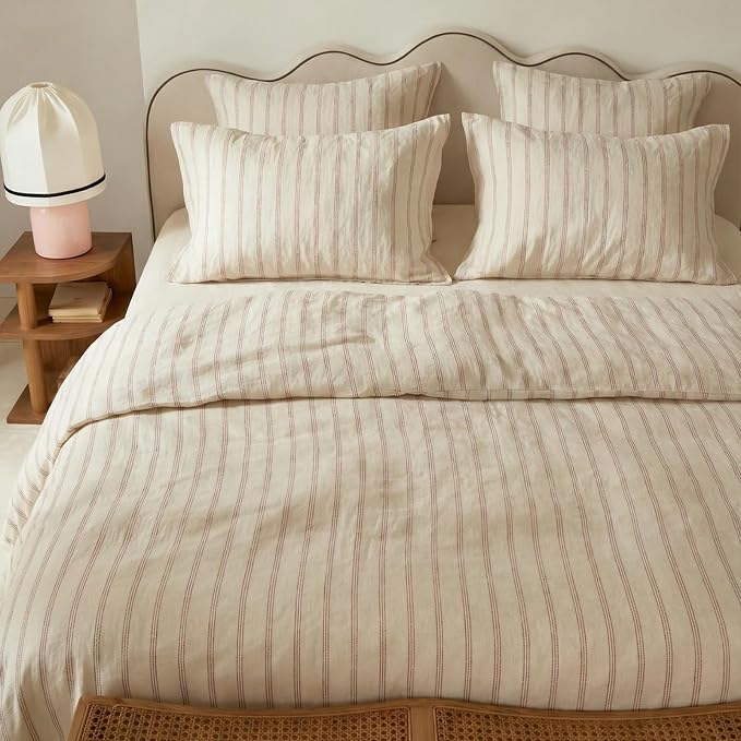 mixinni Striped Duvet Cover Set Twin XL, 3 Piece Cotton Linen Blend Bedding Set - Image 3