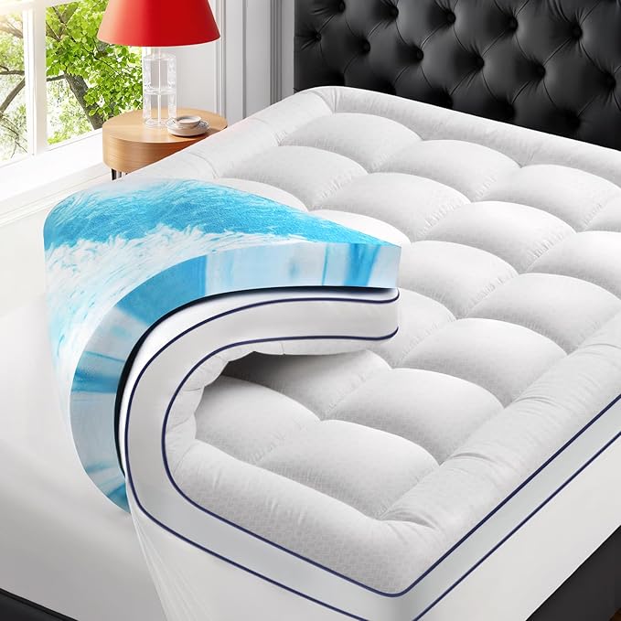 Premium Dual Layer 4 Inch Memory Foam Mattress Topper, 2 Inch Gel Memory Foam by Unknown