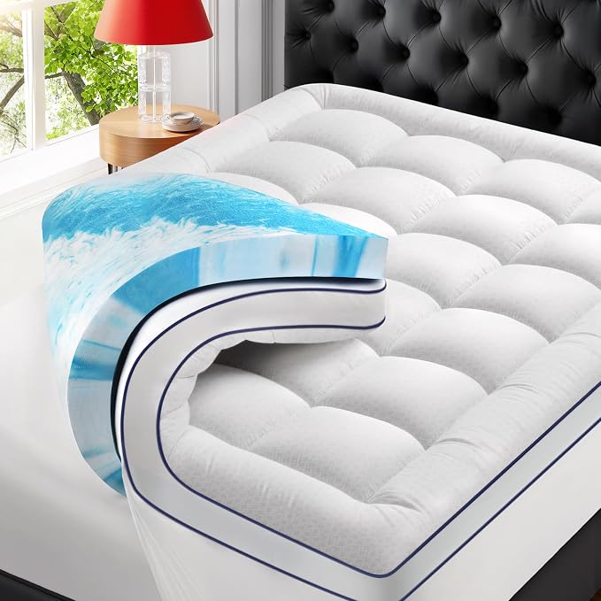 Premium Dual Layer 4 Inch Memory Foam Mattress Topper, 2 Inch Gel Memory Foam by Unknown