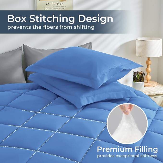 HEVUMYI Royal Blue & Light Grey Queen Comforter Set - Image 3