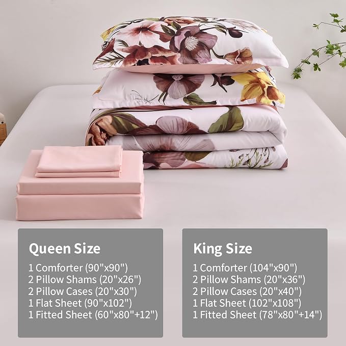 Luxudecor Floral Comforter Set King Size 7 Piece, Blush Flower Bed in a Bag - Image 7