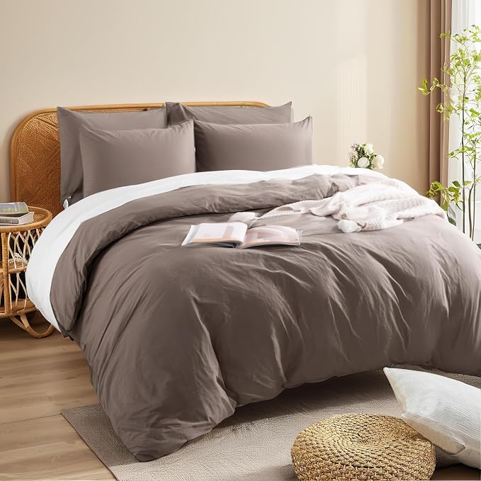 NEXHOME PRO 100% Washed Cotton Duvet Cover Full Size, Ogranic Natural Linen - Image 4