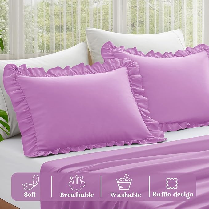 KKJIAF Ruffle Pillow Cases Queen Size Set of 2, Ruffled Pillow Covers - Image 4