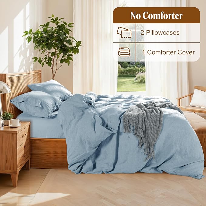 LBRO2M 100% France Linen Duvet Cover Set Cal King Size 3 Pcs Natural Flax - Image 4