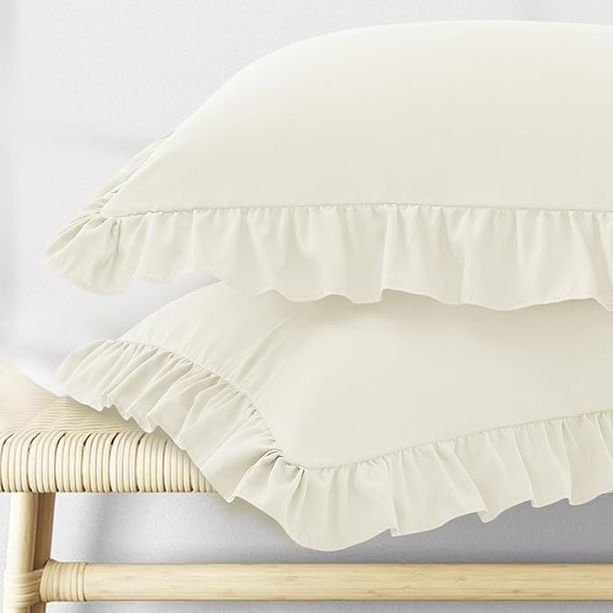 KKJIAF Ruffle Pillow Cases Standard Size Set of 2, Ruffled Pillow Covers by KKJIAF