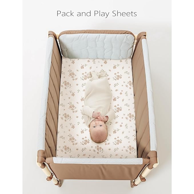 Konssy Muslin Mini Crib Sheets, 100% Soft Cotton Pack and Play Sheets - Image 6