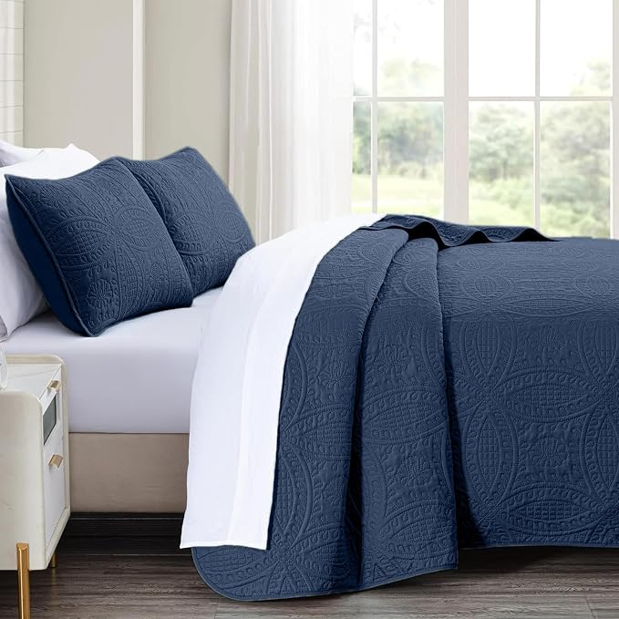 akkialla Navy Full/Queen Quilt Set, Ultrasonic Lightweight Bedspread Coverlet - Image 4