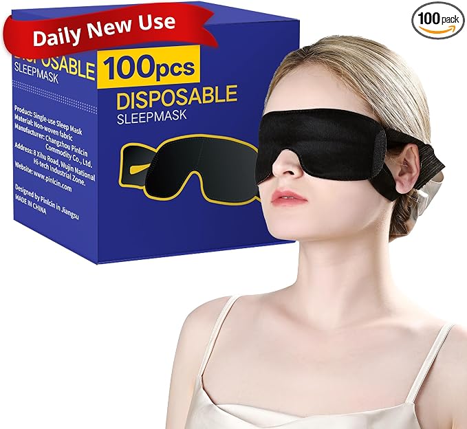 100 Packs Disposable Sleep Masks Bulk, Soft Eyemasks Adjustable by HOME