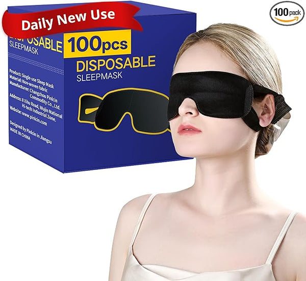 100 Packs Disposable Sleep Masks Bulk, Soft Eyemasks Adjustable by HOME