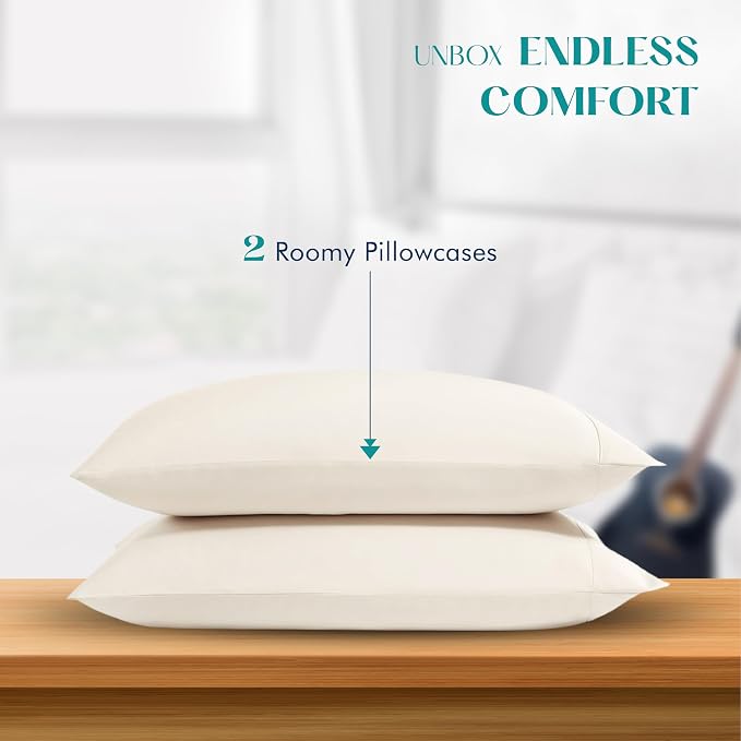 XOOX Linen 100% Egyptian Cotton King Pillow Cases Set of 2 - Image 3