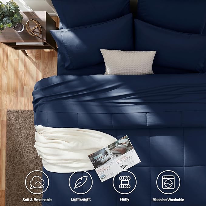 CozyLux Full Size Comforter Sets Navy Blue, 7 Pieces Bed in a Bag, All Season - Image 2