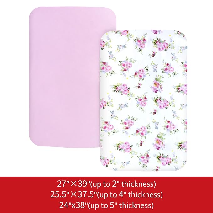 Pack and Play Sheets Girl, 2 Pack Mini Crib Sheets, Stretchy Playard Fitted - Image 5