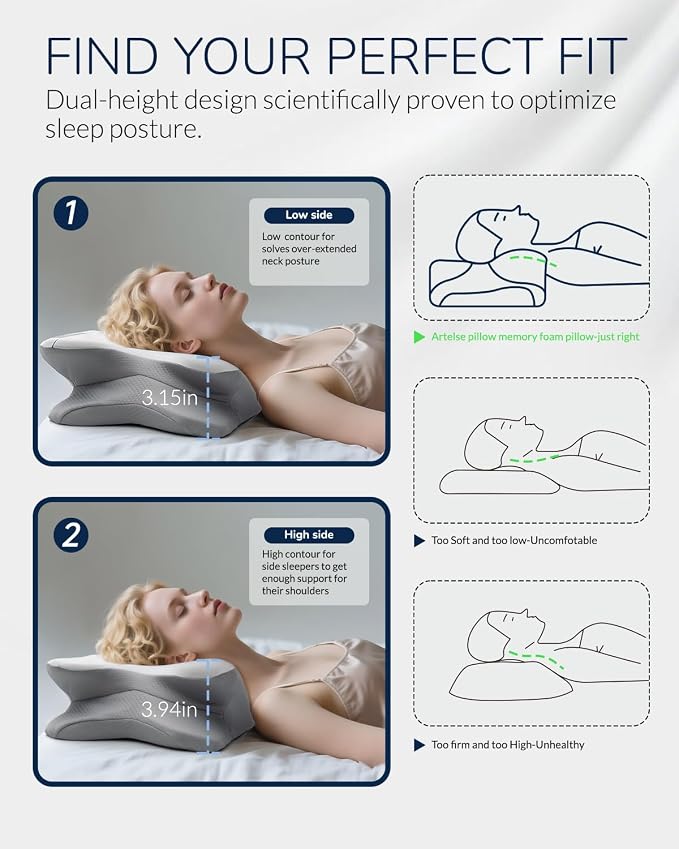 Cervical Neck Pillow for Side & Back Sleepers, Ergonomic Memory Foam Pillow for - Image 7