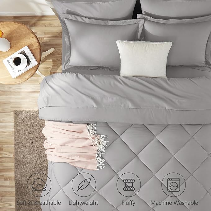 CozyLux Queen Comforter Set French Grey - Image 2