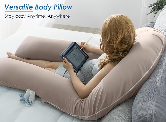 QUEEN ROSE Extra Long U Shaped Body Pillow, Cooling Pregnancy Pillows - Image 4