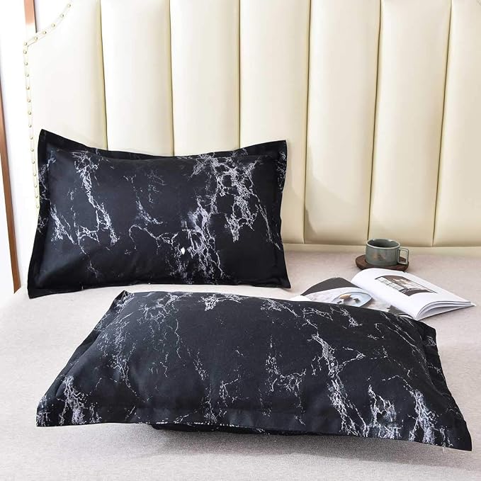 Nanko Comforter Set Queen Size, Dark Black Marble Print 88 x 90 inch Reversible - Image 6