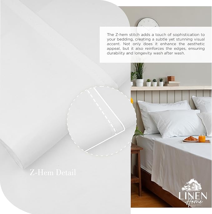 Linen Home 100% Cotton Percale Sheets King Size, Snow White, Deep Pocket - Image 3