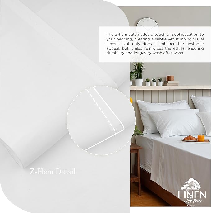 Linen Home 100% Cotton Percale Sheets Twin Size, Snow White, Deep Pocket - Image 3