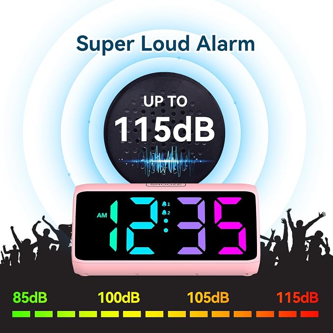 Netzu Loud Alarm Clock for Heavy Sleepers, RGB Alarm Clocks for Bedrooms - Image 3