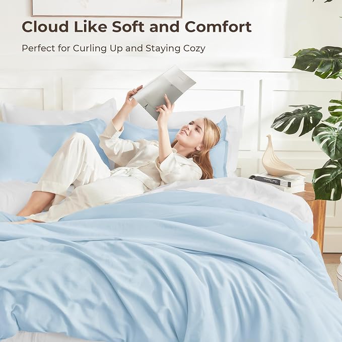 Litanika Comforters Light Blue Full Size, 3 Pieces Lightweight Solid Bedding - Image 2