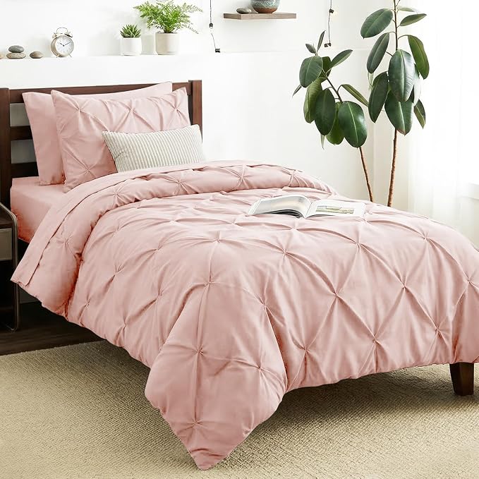 CozyLux Twin XL Comforter Set Peach Pink, 5 Pieces Twin Extra Long Pintuck Bed by CozyLux
