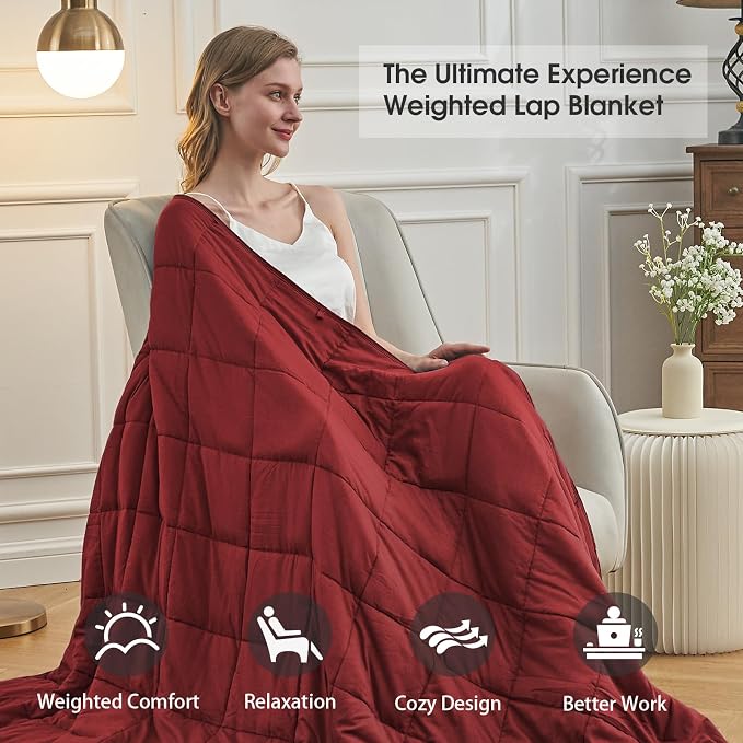 Red Weighted Blanket for Adults 15lbs, Queen Size Cooling Heavy Throw Blanket - Image 3