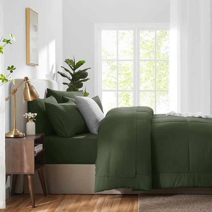 CozyLux Full Size Comforter Sets Olive Green, 7 Pieces Bed in a Bag, All Season - Image 9