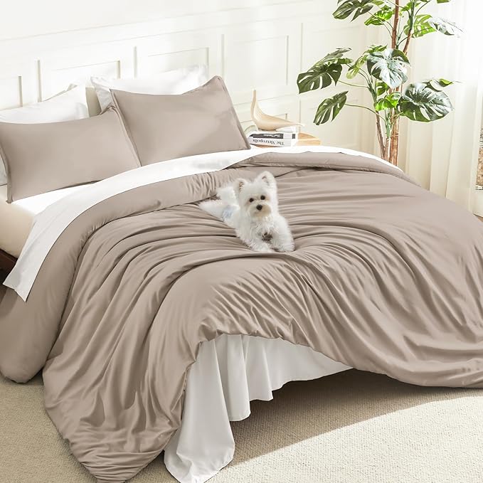 Litanika Light Coffee Comforter King Size, 3 Pieces Lightweight Solid Bedding by Litanika