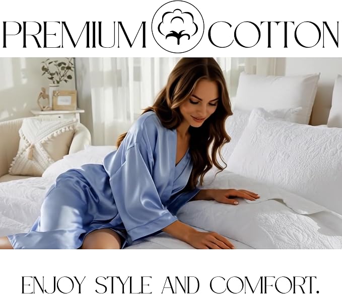 Brandream White Quilt Set King Size Quilt Bedding Set Cotton Luxury Matelasse - Image 5