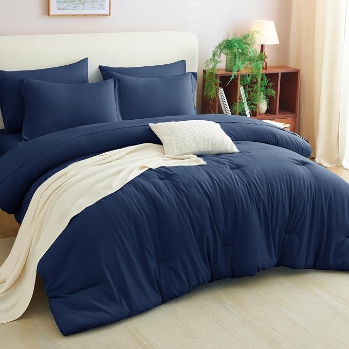 CozyLux Full Size Comforter Sets Navy Blue, 7 Pieces Bed in a Bag Full - Image 7