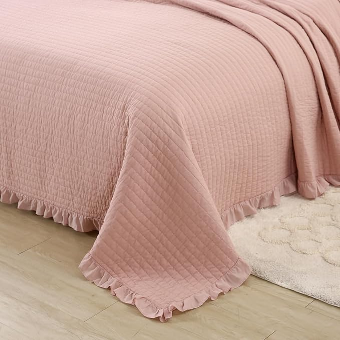 ROOMLIFE Quilt Set Full Size 3D Floral Embroidery Pattern 3-Piece Cotton - Image 2