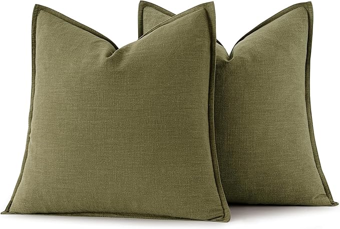 MIULEE Decorative Linen Pillow Covers 18x18 Inch Green ​Boho Farmhouse​ - Image 6