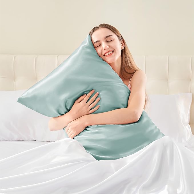BEDELITE Satin Pillowcase with Zipper 2 Pack, Haze Blue Pillow Cases Standard - Image 2