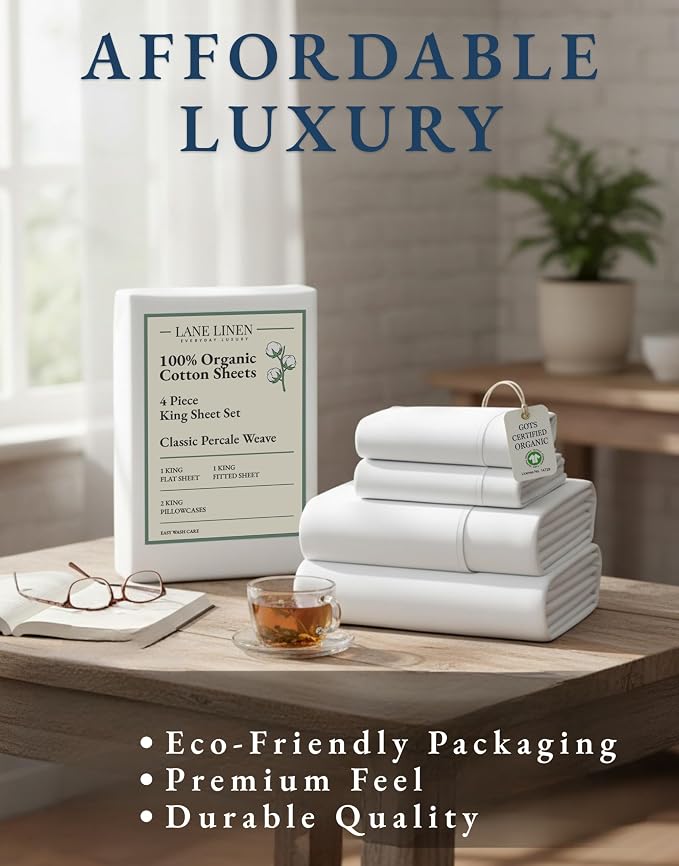 LANE LINEN 100% Organic Cotton King Size Sheets Set, Soft & Comfy All Season - Image 8