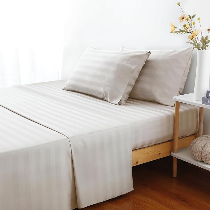 Flat Sheet Only Cal King Size, 400 TC 100% Egyptian Cotton Flat Sheet Striped - Image 2
