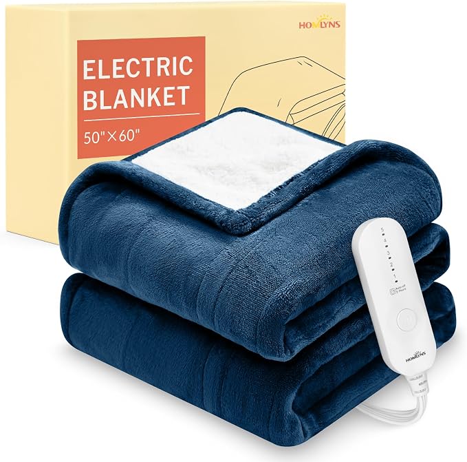 HOMLYNS LuxeHeat Heated Blanket Electric Blanket, Soft Flannel Sherpa Heated by HOMLYNS