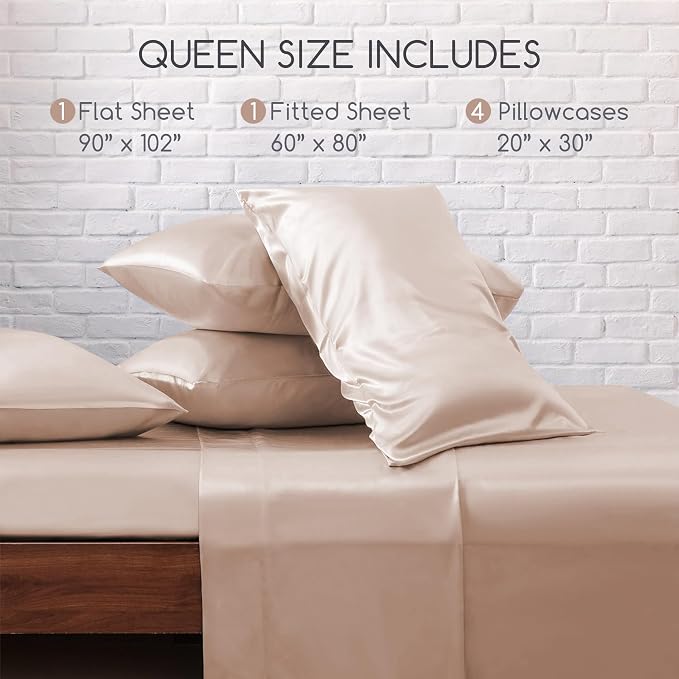 MR&HM Satin Bed Sheets, Queen Size Sheets Set - Image 2