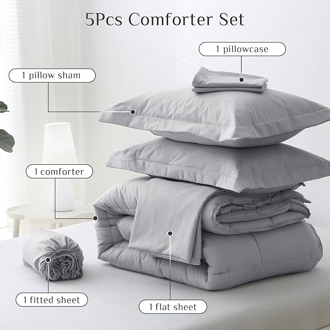 JOLLYVOGUE Twin Comforter Set, Ultra-Soft Bed in a Bag Twin Size 5 Pieces - Image 5