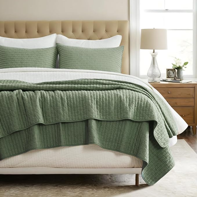 EVERGRACE Cross Stitch Pre-Washed Cotton Quilt Bedding Set King Size, Oversized - Image 5