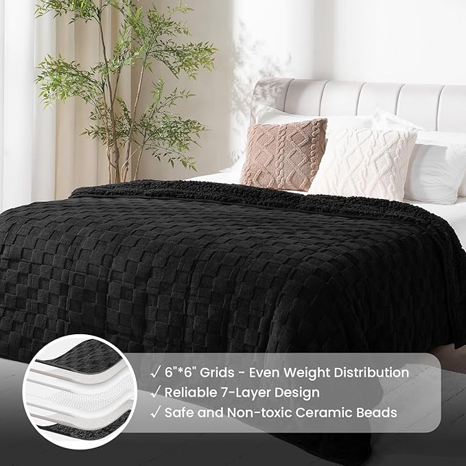15lbs Weighted Blanket Twin Size, Classy Soft Jacquard 3D Checkered Sherpa - Image 4