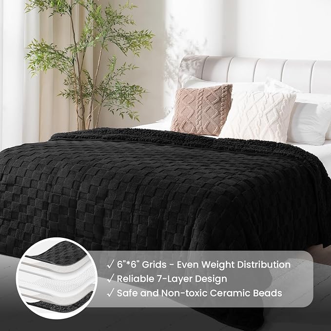 Drewin Weighted Blanket 20 Pounds, 3D Jacquard Checkered Sherpa Weighted - Image 4